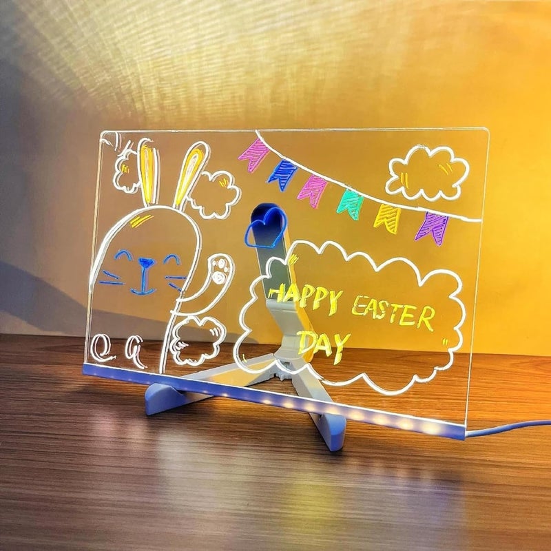 6523341 لوحة ملاحظات LED ملونة، لوحة رسائل أكريليك مضيئة، لوحة مسح جاف مضيئة مع قاعدة متينة، لوحة مذكرات مع ضوء تفاعلي، لوحة بيضاء لتوليد الأفكار (11.8*7.9 بوصة) - Image 2